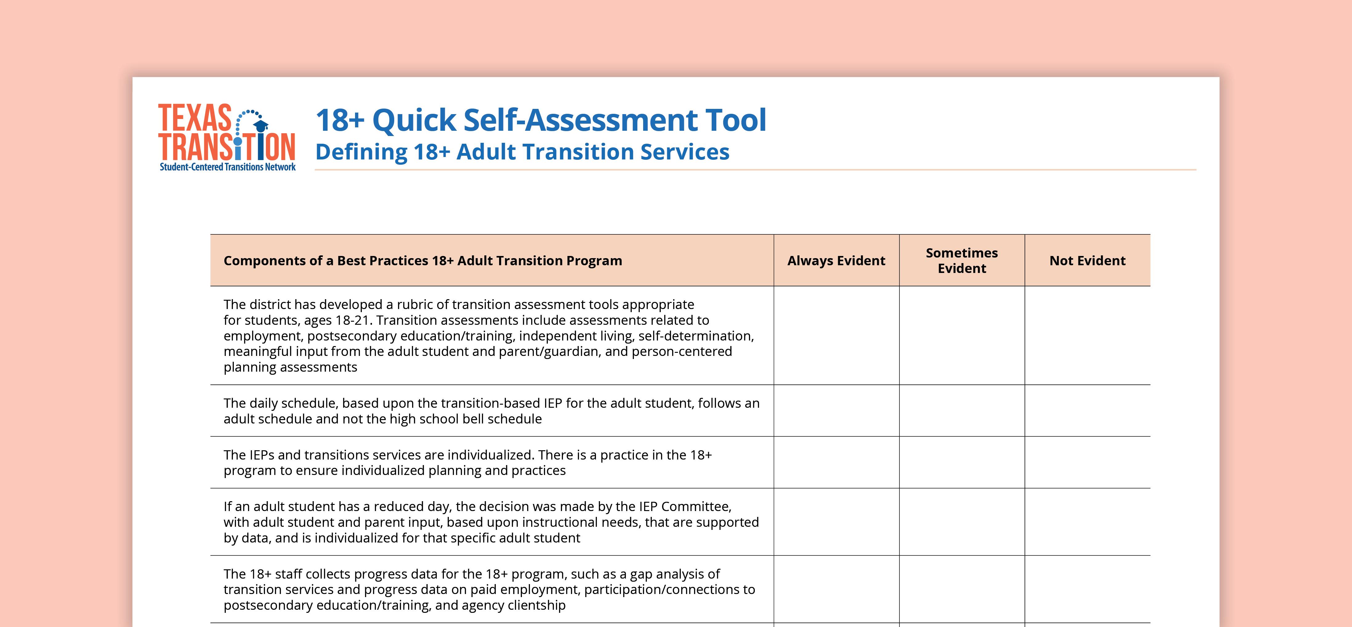 18+ Quick SelfAssessment Tool Texas SPED Support
