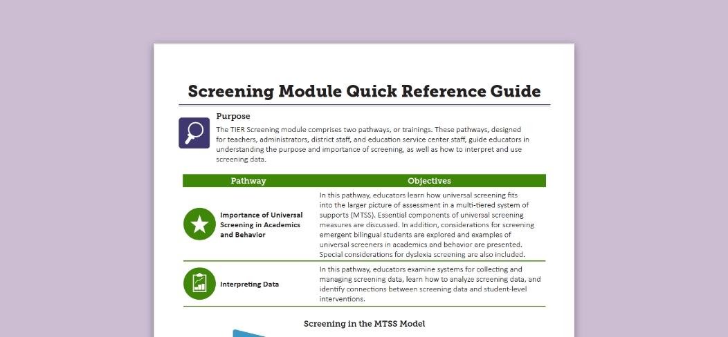 Screening Module Quick Reference Guide | Texas SPED Support