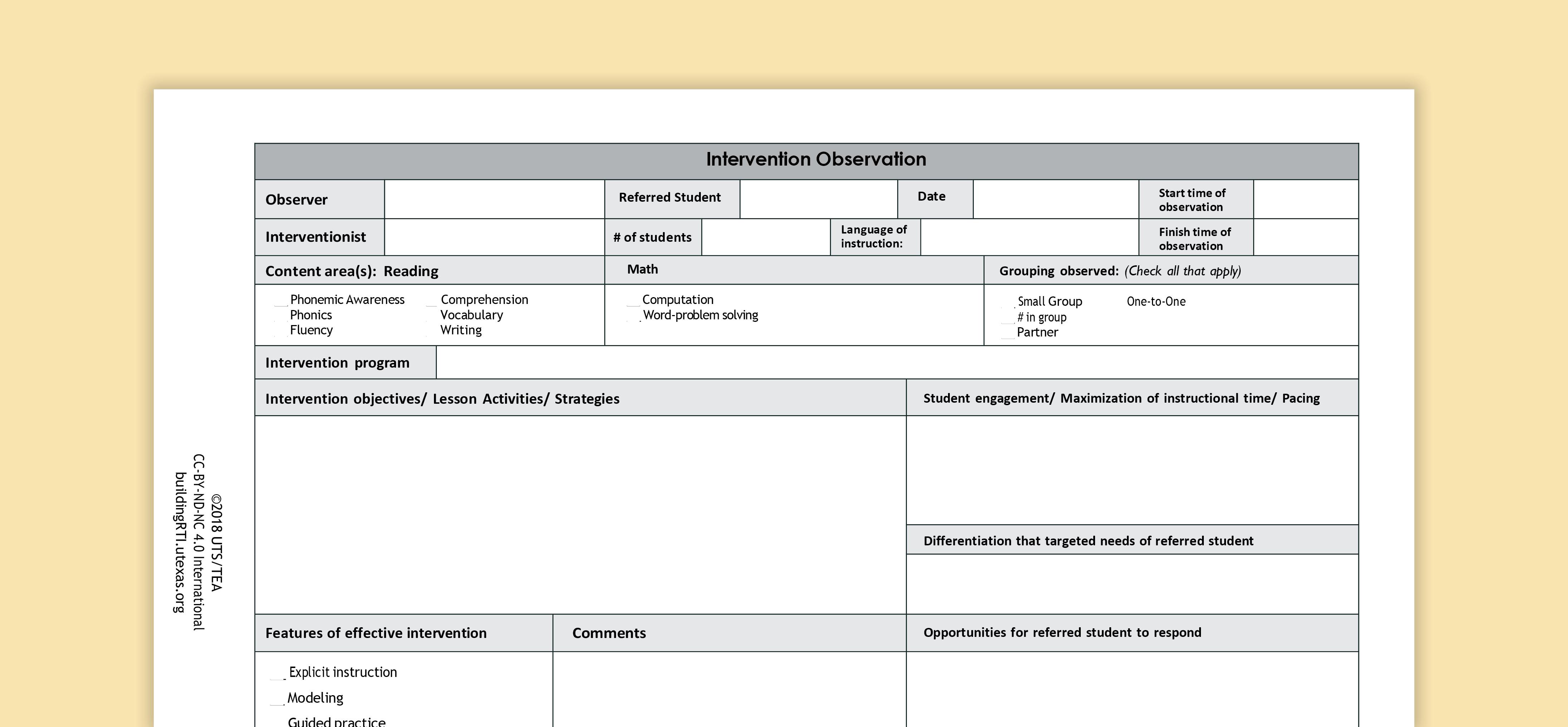 Intervention Observation | Texas SPED Support